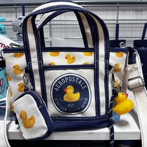 Aero Aeropostale rubber duckie duck mini tote bag purse canvas charms NWT